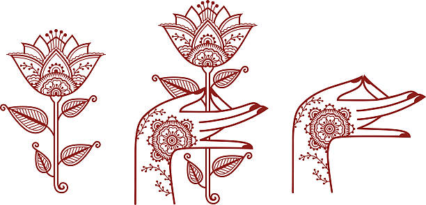 Indian style elements Indian style illustrations of a hand and flower. henna stock illustrations