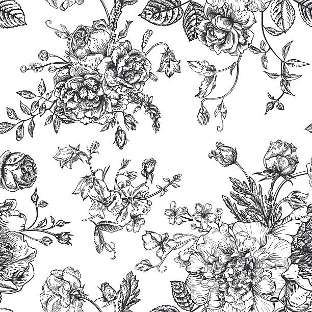 illustrazioni stock, clip art, cartoni animati e icone di tendenza di seamless pattern con bouquet di fiori. - rococo style