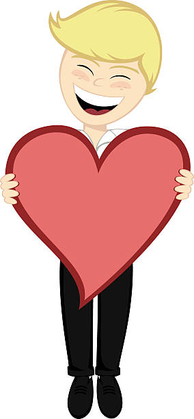 Boy with surprise A blonde boy with a big red heart larrikin stock illustrations