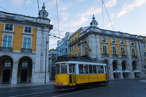 istock Classic Lisbon Tram at Comercio Square in downtown Lisbon 473666278
