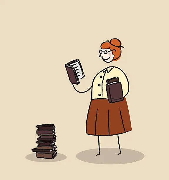 Vector illustration of Female librarian carrying books