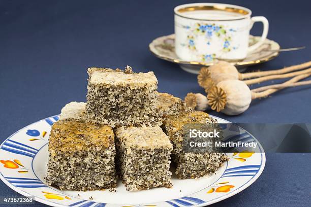 Homemade Poppy Seed Cake On A Table With A Tablecloth Stock Photo - Download Image Now