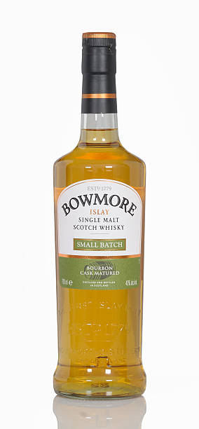 Bowmore whisky Bayreuth, Germany – May 10, 2015: bottle of a Scottish single malt whisky from the distillery Bowmore.  bowmore whisky stock pictures, royalty-free photos & images