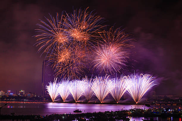 istock Colorful festival fireworks at the river 473676240