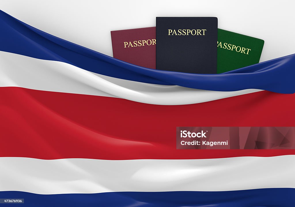 Viagem e Turismo na Costa Rica, com diversos tipos de passaportes - Foto de stock de 2015 royalty-free