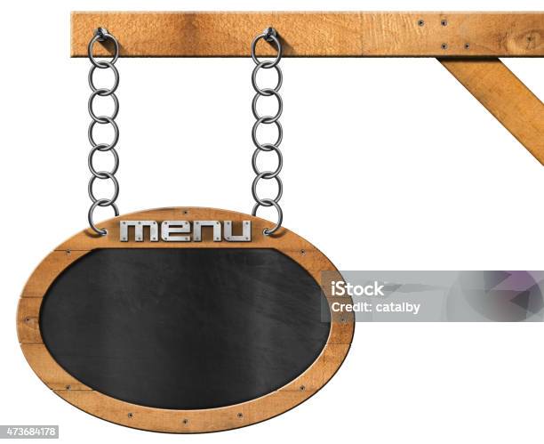 Food Menu Blackboard With Chain Stock Photo - Download Image Now - 2015, Advertisement, Advice