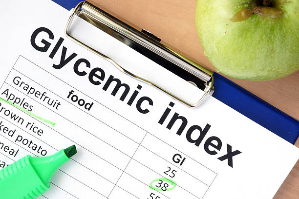 papel com índice glicémico os valores para diferentes produtos - diabetes superfoods imagens e fotografias de stock