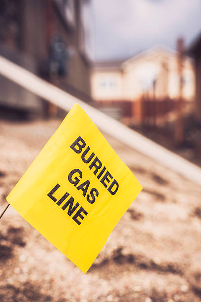 istock Buried gas line. Call before you dig. Construction and building 473685006