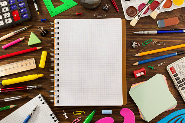 istock school supplies on wood 473690286