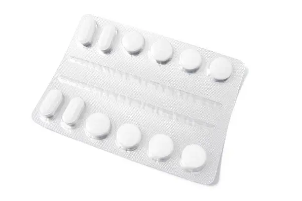 Blisterpack of Pills on White Background
