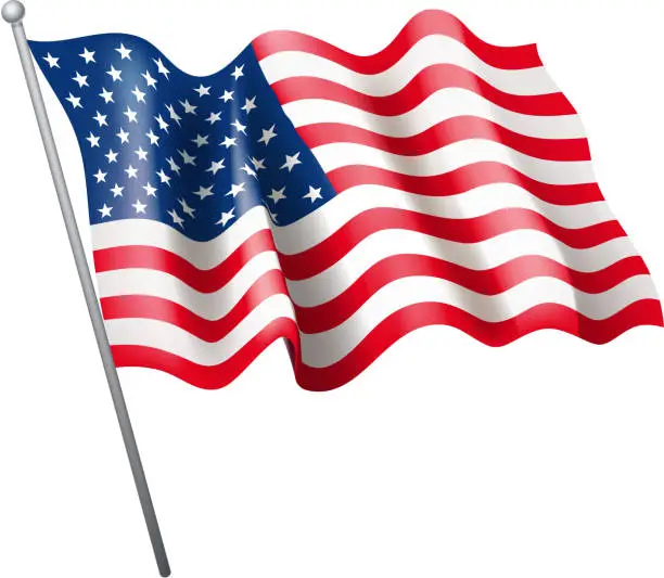 Vector illustration of Hoisted United States flag in white background