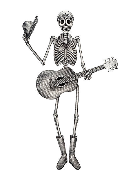 ilustrações de stock, clip art, desenhos animados e ícones de crânio arte a tocar guitarra dia dos mortos. - spooky cemetery single flower flower