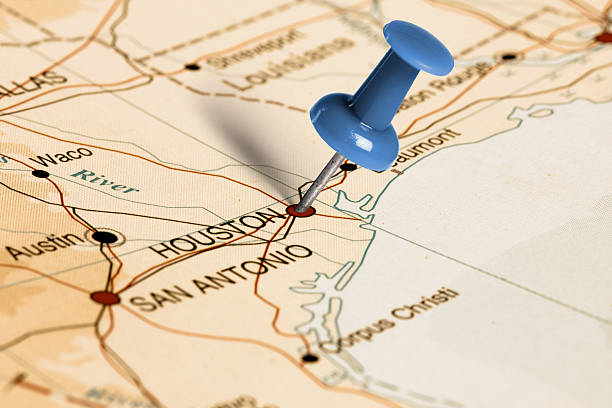 istock Location Houston. Blue pin on the map. 473698392