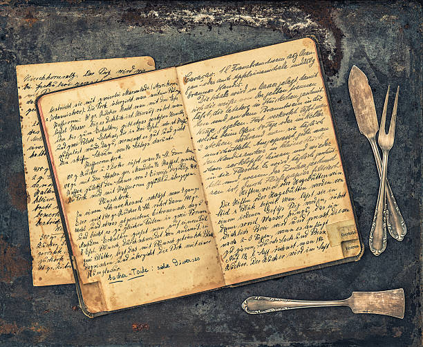 istock Antique silverware and vintage handwritten recipe book 473700004