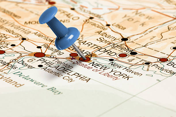 istock Location New York. Blue pin on the map. 473702134