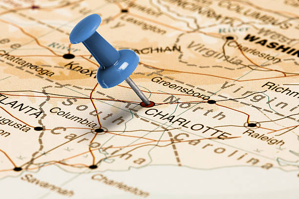 istock Location Charlotte. Blue pin on the map. 473702430