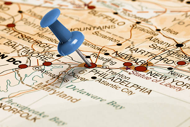 istock Location Philadelphia. Blue pin on the map. 473702604