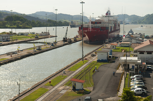 Ship canal in Panama that connects the Atlantic Ocean to the Pacific Ocean