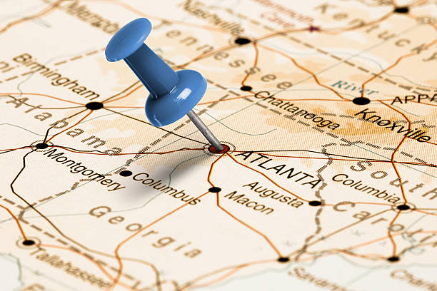 istock Location Atlanta. Blue pin on the map. 473706278