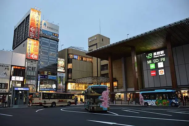 town center of Nagano, Japan in the evening