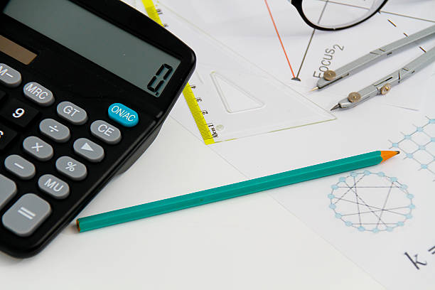 istock Business Architectural project, pair of compasses, glasses, rule 473719126