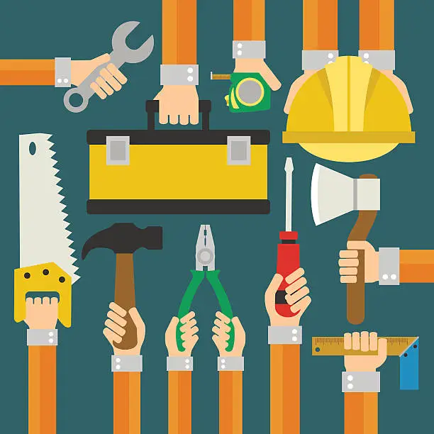 Vector illustration of Builders Modern flat background with hand