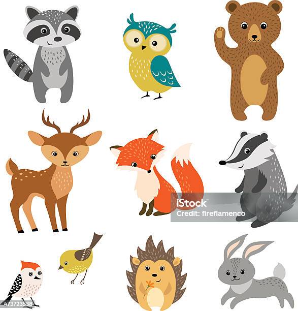 Cute Forest Animals Stock Illustration - Download Image Now - Animal, Fox, Cute