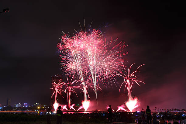 istock Colorful festival fireworks at the river 473733468