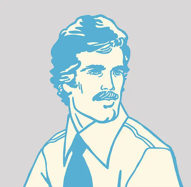 Vector illustration of Mustache Man Looking to the Side