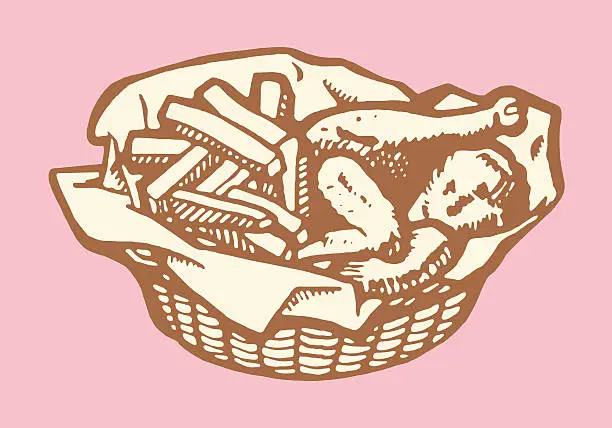 Vector illustration of Basket of Fried Chicken and Fries