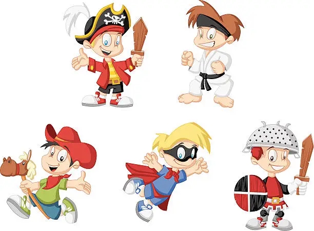 Vector illustration of cartoon boys wearing costumes