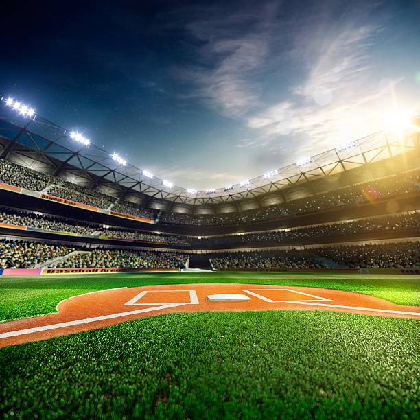 istock Professional baseball grand arena in sunlight 473742754