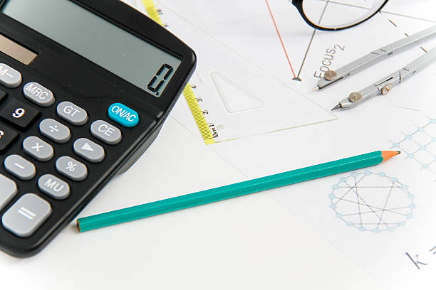 istock Business Architectural project, pair of compasses, glasses, rule 473745004