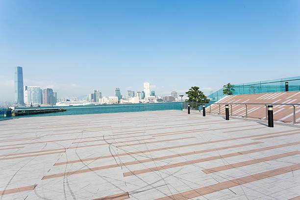 istock Empty footpath with cityscape at far away 473750398
