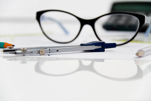 istock Business Architectural project, pair of compasses, glasses, rule 473750410