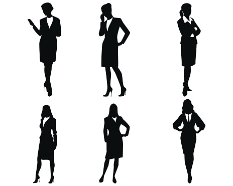Vector illustration of a four businesswoman silhouettes