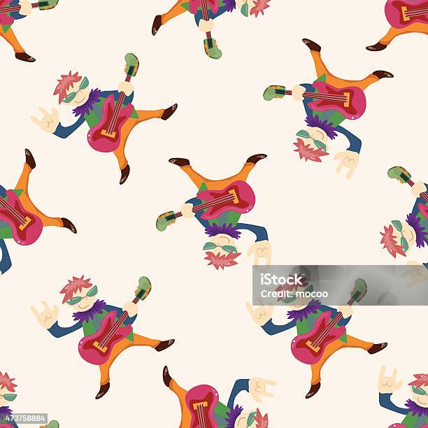 Banding Pattern Cartoon Band Member Guitar Player Cartoon Seamless Pattern Background Stock ...