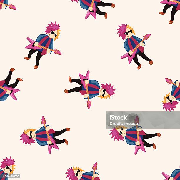 Banding Pattern Cartoon Band Member Guitar Player Cartoon Seamless Pattern Background Stock ...