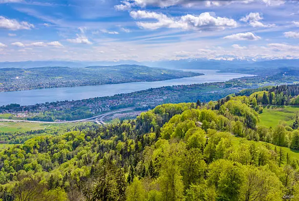 view of lake Zurich from Uetliberg mountain, Switzerland