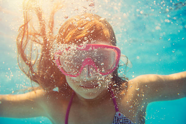 istock Little girl swimming underwater 473772318