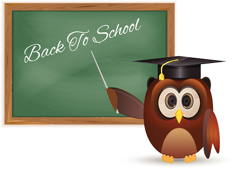 Owl and board with back to school thematic
