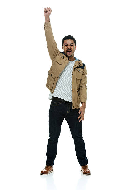 Excited casual man shouting and cheering