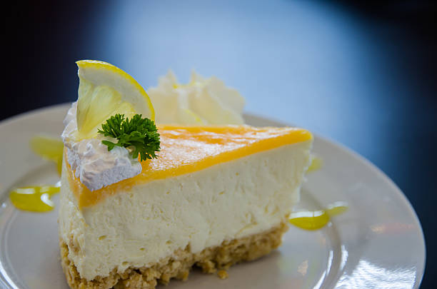 istock piece of lemon cheese cake on white plate 473785182