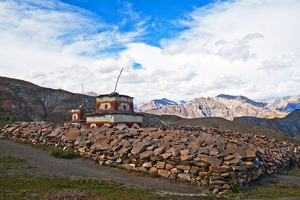 Ancient Bon stupa in Saldang village, Nepal Ancient Bon stupa and Mani stones in Saldang village, Nepal. Saldang lies in Nankhang Valley, the most populous of the sparsely populated valleys making up the culturally Tibetan region of Dolpo. Tibetan Border Police stock pictures, royalty-free photos & images