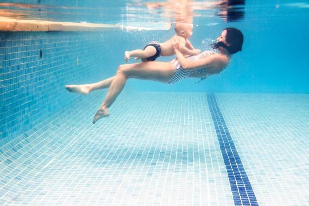 istock Mother swimming with baby boy 473789944