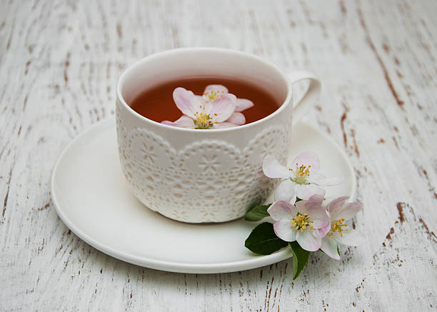 istock Cup of tea and spring blossom 473790432
