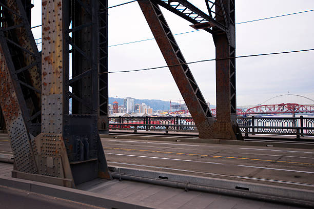istock Down Town modern Portland through old rusty farm drawbridge 473790646