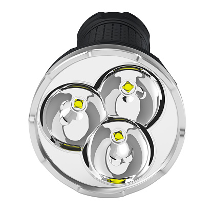 Torch flashlight with lights and mirror reflector on a white background