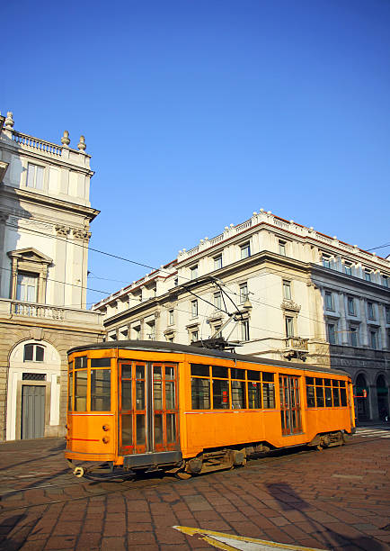 istock Old orange tram in Milan, italy 473790810