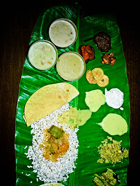 South Indian Thali (meals) with fish served traditionally on ban